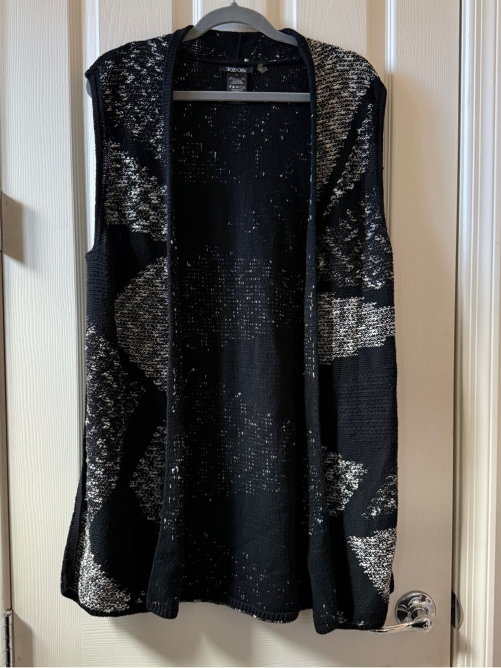 NIC+ZOE |  Black and Silver Metallic Open-Front Knit Vest | Size XL